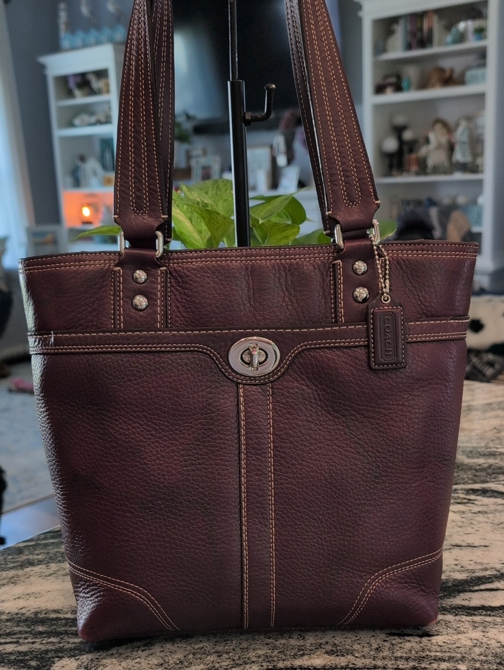 Coach Hamilton Pebbled Leather Turnlock Shoulder Tote Bag